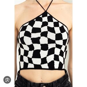 Black and White Checkered Halter Top